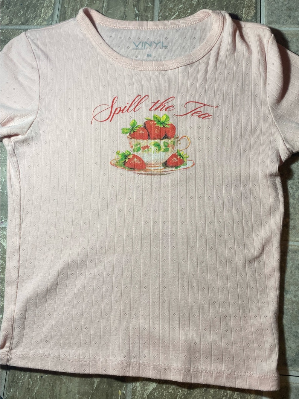 Lively Pink 'Spill the Tea' Strawberry Tea Cup Graphic Tee